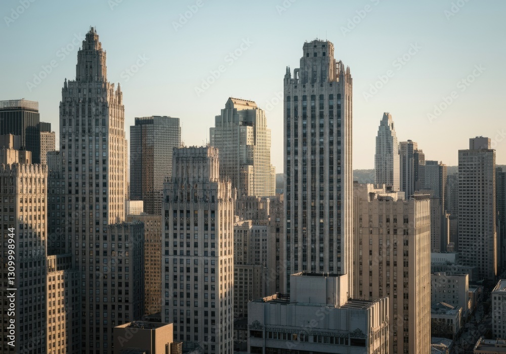 Fototapeta premium Aerial view of stunning skyscrapers in a modern city skyline