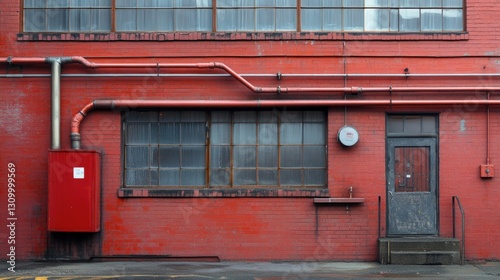 Red building with fire hydrant