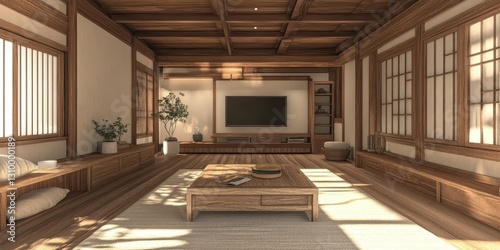 A well lit and furnished wooden interior design of a living room