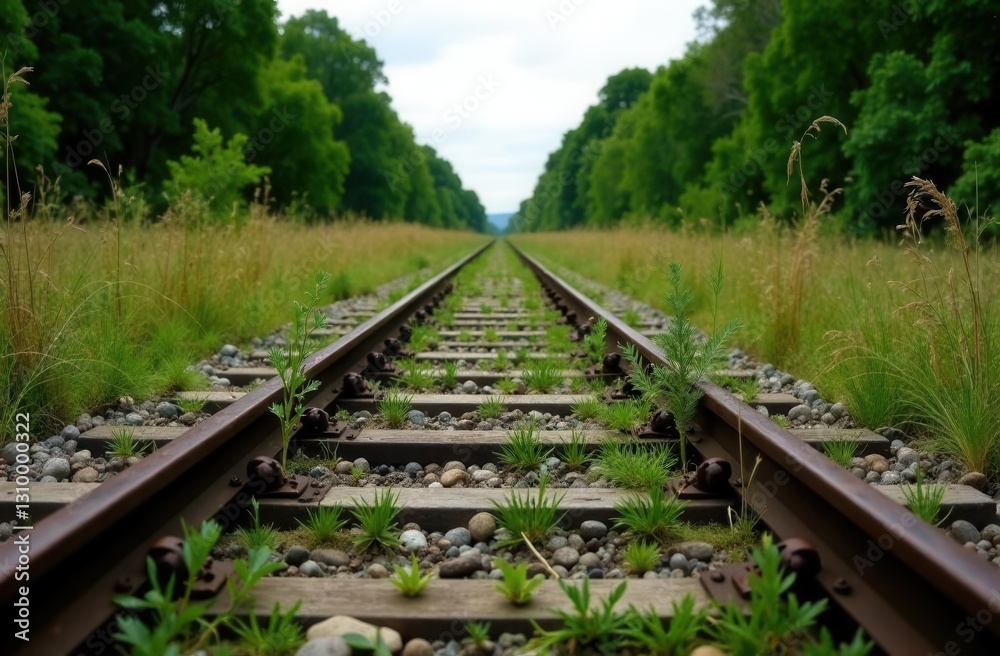 Scenic railway tracks in lush green landscape Scenic railway tracks in lush green landscape