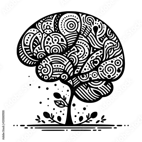 Stylized brain tree icon representing creativity and growth