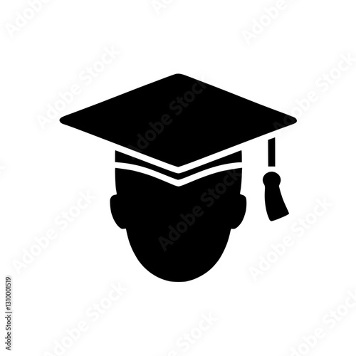 Graduation cap icon in solid black representing education and achievement