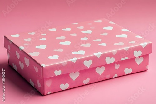 A Pink Gift Box Decorated With White Heart Patterns