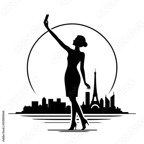 Woman Taking Selfie in Travel Destination Silhouette