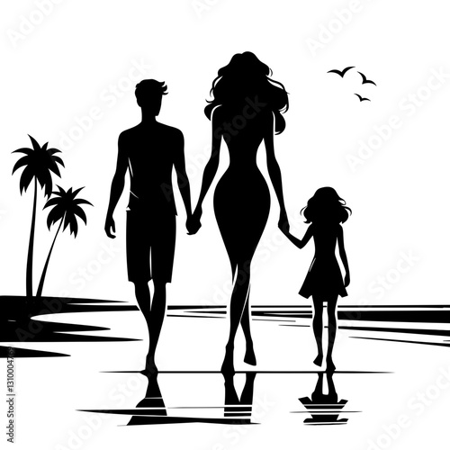 Family Walking on Beach During Travel Silhouette