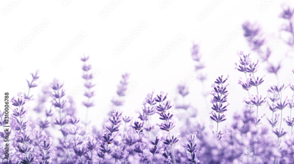 Naklejka premium Lavender field in bloom under soft light with purple flowers swaying gently