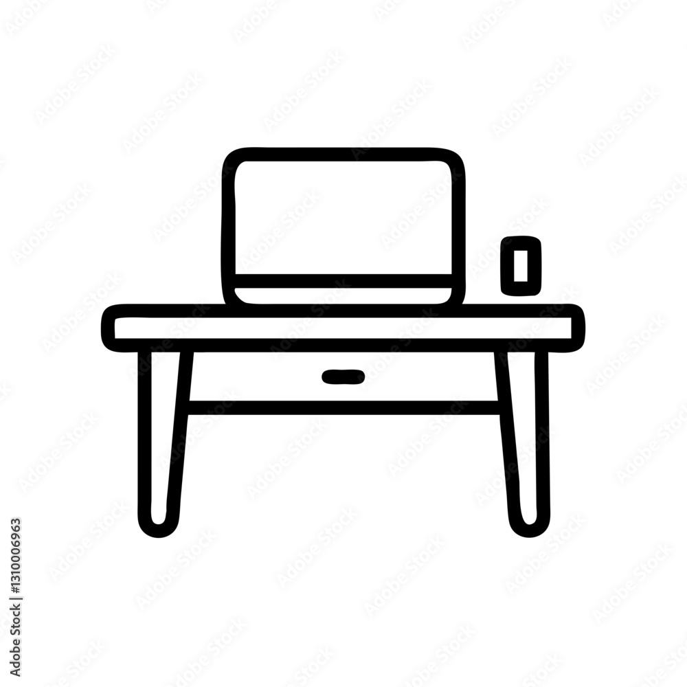 Laptop desk icon with smartphone, modern workspace concept Laptop desk icon with smartphone, modern workspace concept