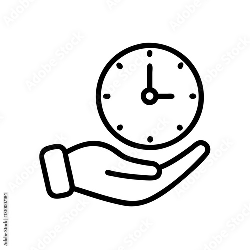 Time management icon depicting hand holding clock, productivity concept