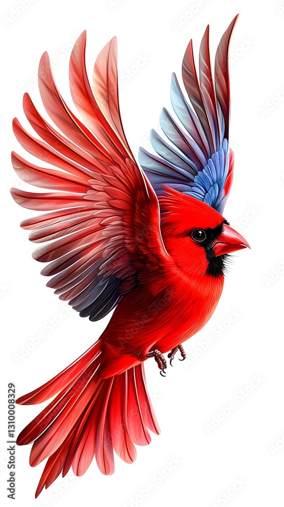 Obraz premium Majestic cardinal bird with outstretched wings captured in mid-flight showcasing its vibrant red feathers and grace