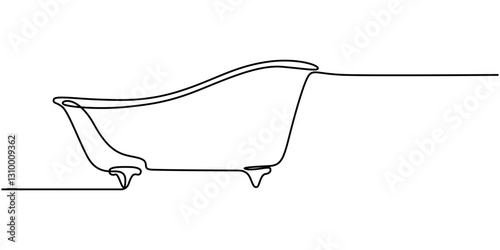 Continuous one line drawing of bathtub design. Simple bath in single line draw illustration. Continuous Line Drawing of Baby Bath Icon. Hand Drawn Symbol Vector Illustration.table stroke. 