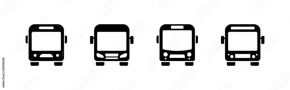 Flat linear icons set of bus front views in vector format. Flat linear icons set of bus front views in vector format.