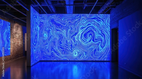 Abstract Blue Murals in Modern Gallery