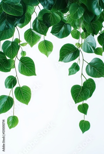 Lush Green Leaves of a Hanging Vine against a Soft White Background for Fresh and Natural Decor Inspiration