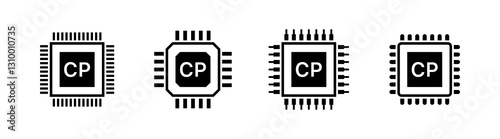 Flat style cpu icon set - linear vector graphics for technology interfaces.