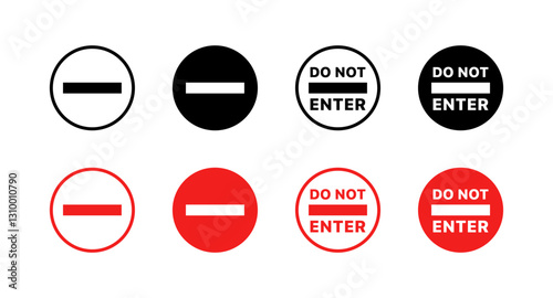 Flat do not enter icons set – circular warning vector symbols in black and red.