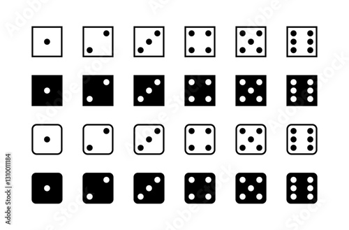 Flat linear icons set of dice faces - vector design.