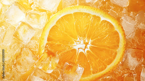 Fresh orange slice on ice cubes with refreshing vibes and crisp texture photo