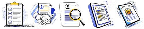 Job recruitment and resume analysis icons in modern flat style.