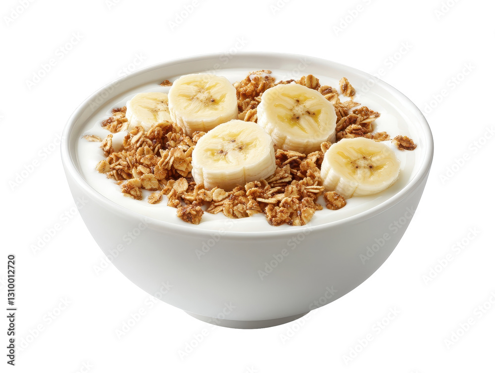 Isolated Bowl of Yogurt with Banana and Granola Isolated Bowl of Yogurt with Banana and Granola