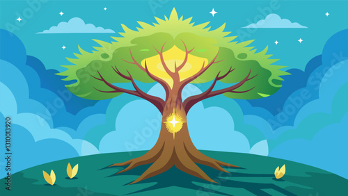Under the wisdom tree I found solace and direction its wisdom guiding me on my journey.. Vector illustration