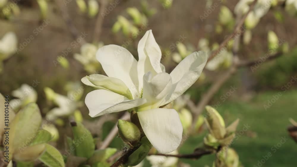 Beautiful Yulan spring magnolia flower on a tree. Magnolia flower in bloom in spring. Spring nature. Magnolia with blooming flower. Blossom spring season. Magnolia blossom. Flower petals Beautiful Yulan spring magnolia flower on a tree. Magnolia flower in bloom in spring. Spring nature. Magnolia with blooming flower. Blossom spring season. Magnolia blossom. Flower petals