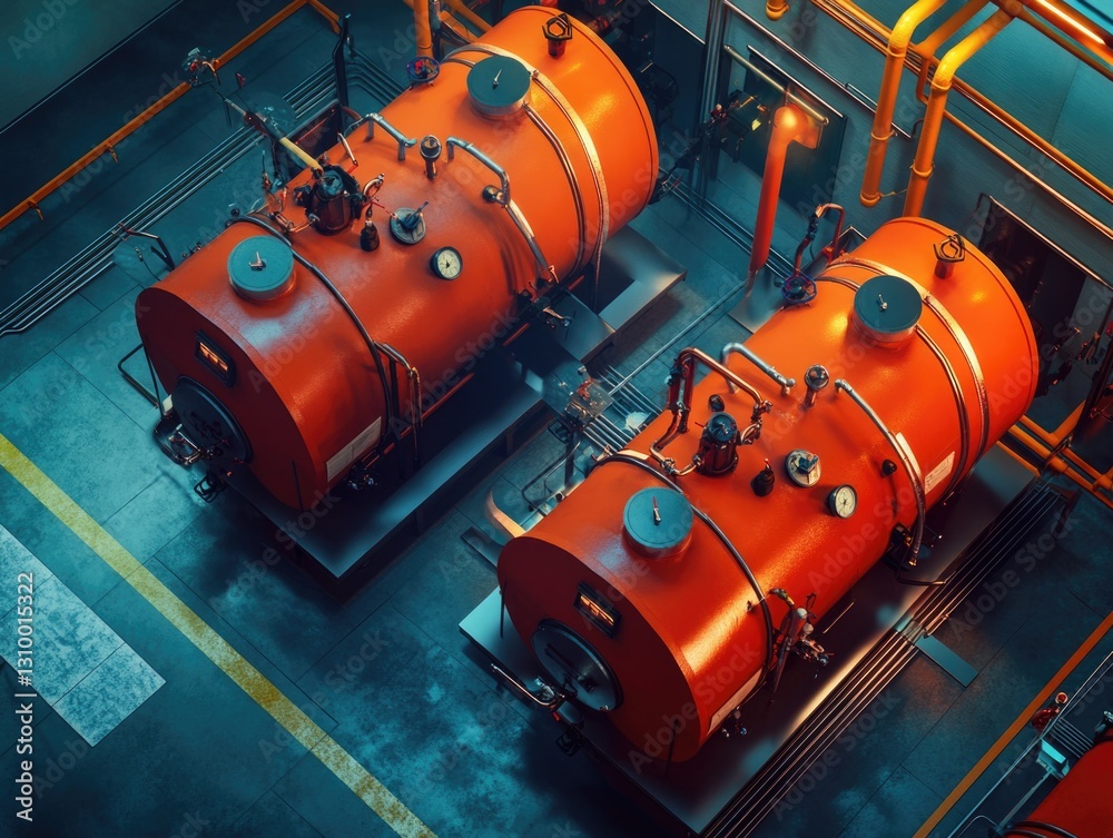 Naklejka premium Two Orange Storage Tanks Side by Side