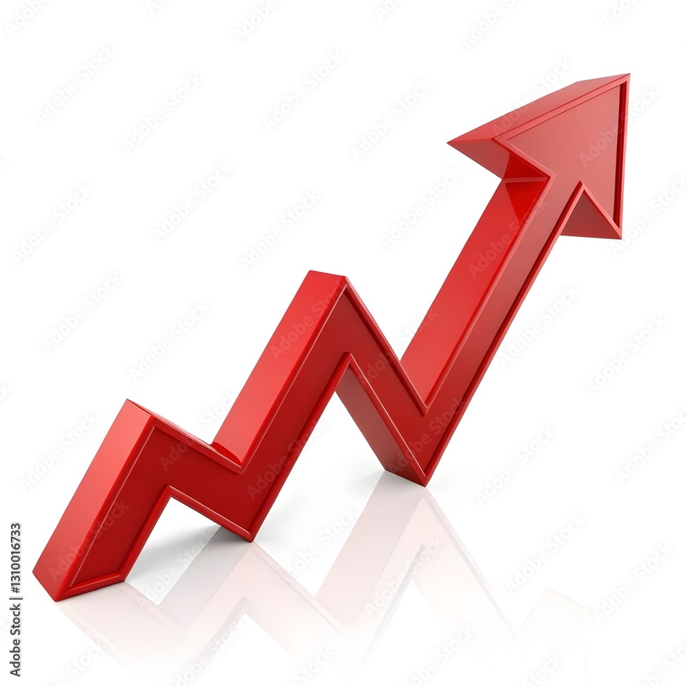 3D business graph with red arrow showing growth and progress 3D business graph with red arrow showing growth and progress