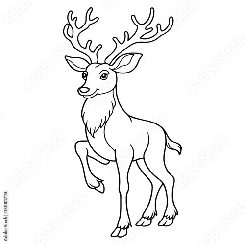 Cute Cartoon Deer with Antlers Coloring Page