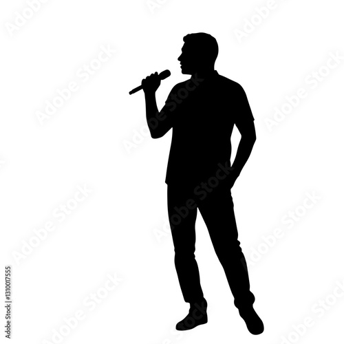 Silhouette of person singing with microphone, expressive performance