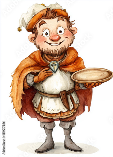 Funny medieval servant isolated on white.