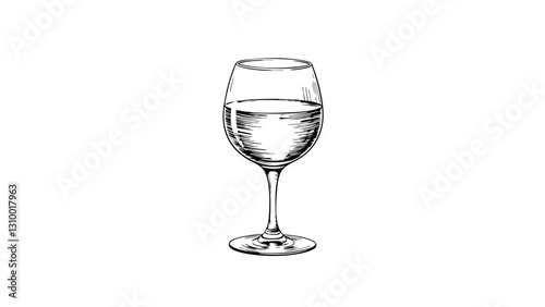 Vintage sketch of a wine glass with water  