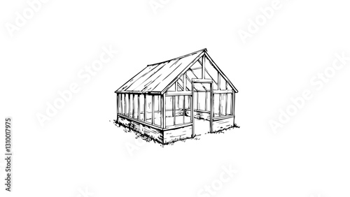Vintage greenhouse sketch illustration monochrome design  