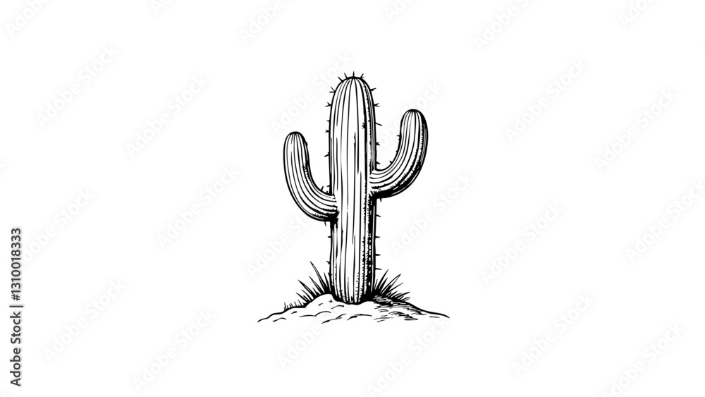 Vintage cactus sketch illustration on a white background  