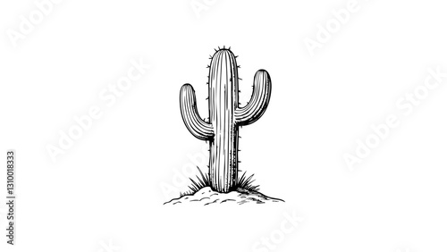 Vintage cactus sketch illustration on a white background   photo