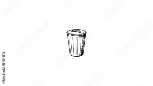 Vintage sketch of a trash can on a white background  