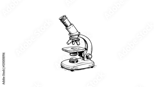 Vintage microscope sketch illustration on white background  
