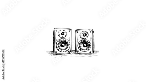 Vintage sketch of two speakers on a plain background  