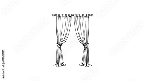 Vintage sketch of elegant curtains against a white background  