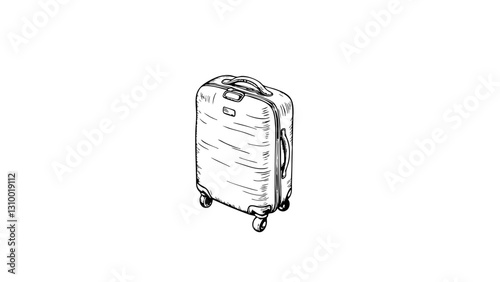 Vintage sketch of a wheeled suitcase in black and white  