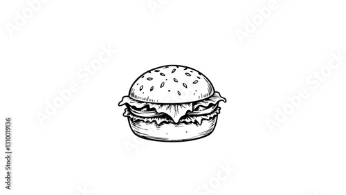 Vintage sketch of a hamburger against a white background  