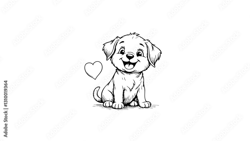 Cute puppy sketch expressing joy with a heart Cute puppy sketch expressing joy with a heart