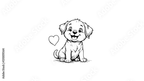 Cute puppy sketch expressing joy with a heart  