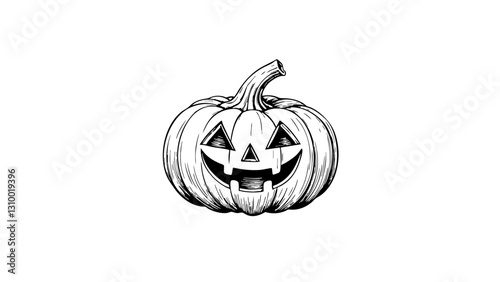 Vintage sketch of a pumpkin with a spooky face  