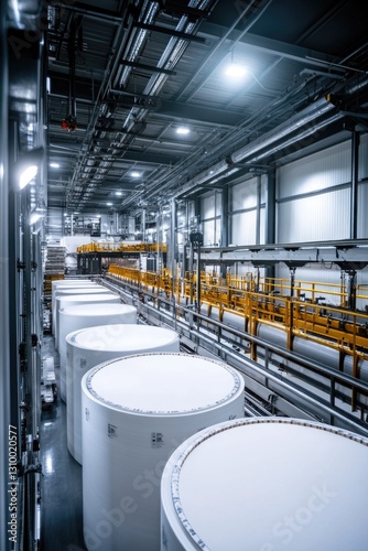 White tanks on production line