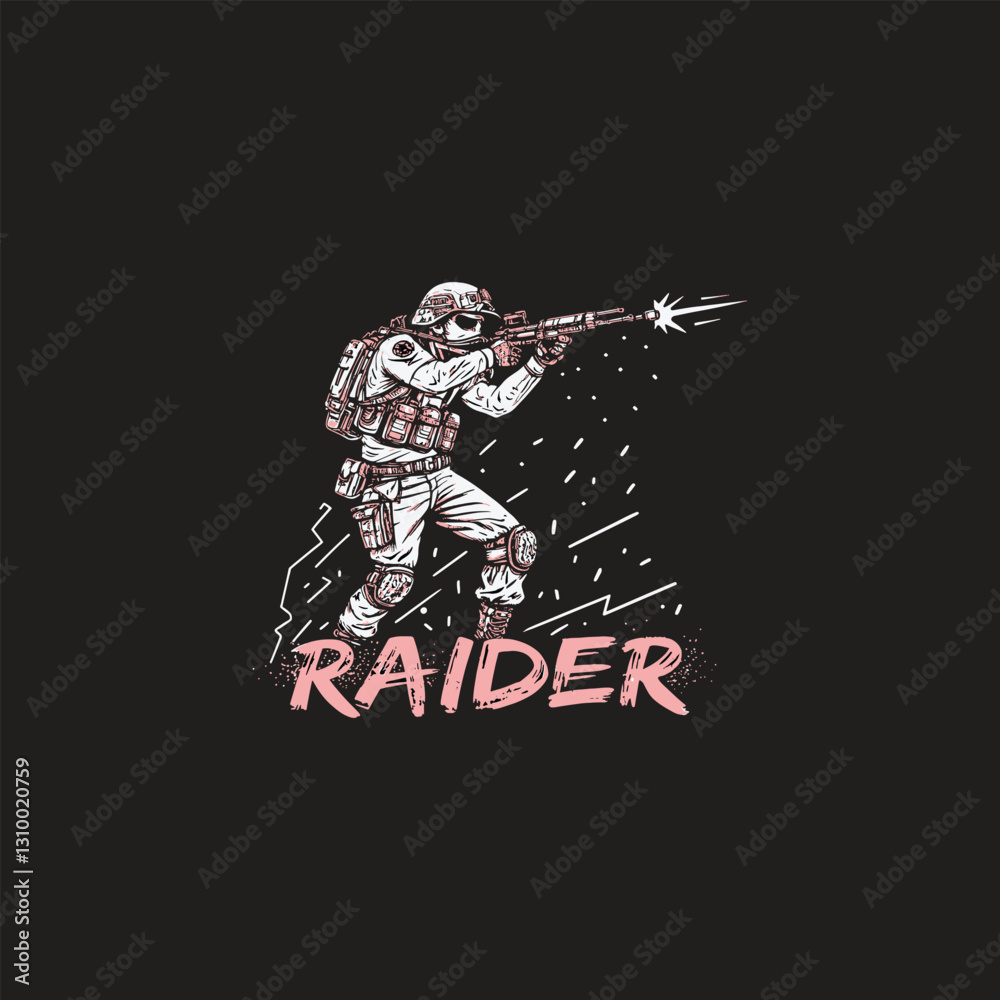 Fototapeta premium : A-bold-and-stylized-black-and-white-silhouette-raider vector art illustration.
