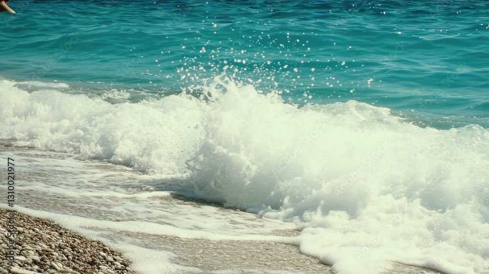 Fototapeta premium Foamy waves crash on sandy beach
