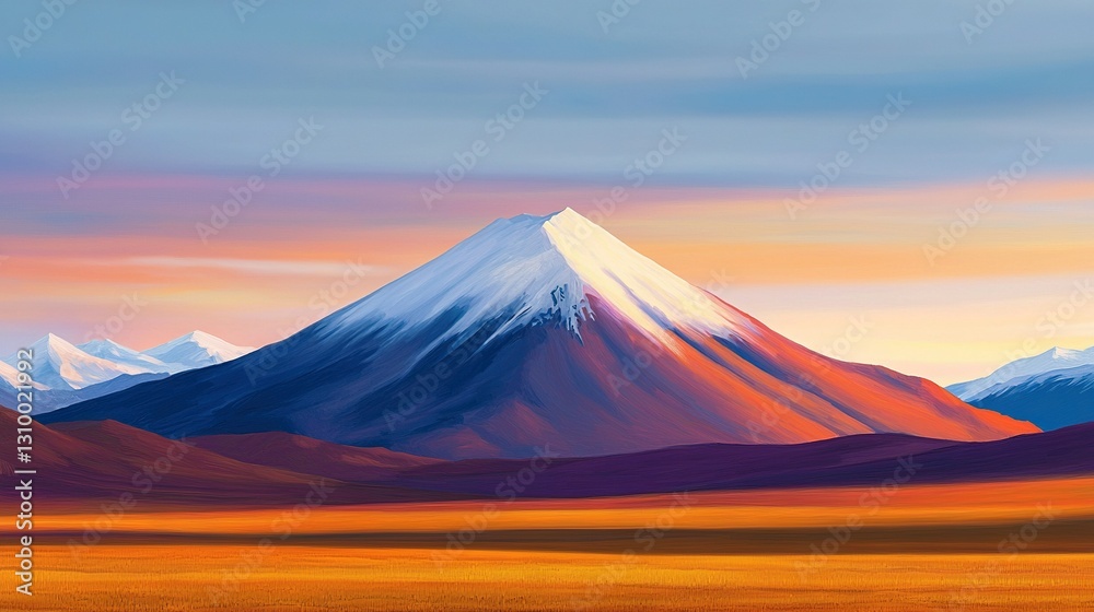 A mountain range in the distance is bathed in sunlight during a sunset, while clouds loom behind A mountain range in the distance is bathed in sunlight during a sunset, while clouds loom behind