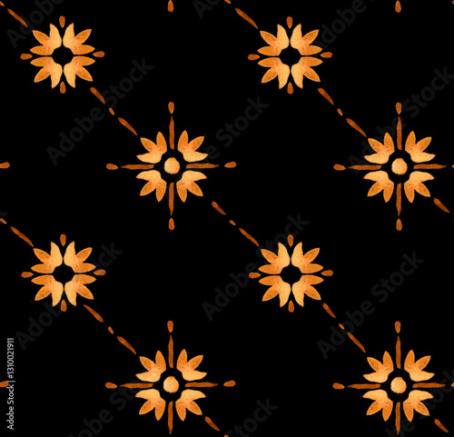 Canvas Print Hand painted watercolor flower like Moroccan scroll ornamental allover seamless tile pattern in repeat