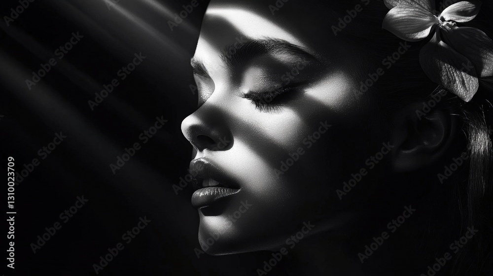 The beauty of simplicity in a black and white photo featuring a woman. The beauty of simplicity in a black and white photo featuring a woman.