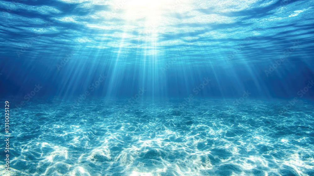 Naklejka premium Sunlight rays penetrating clear ocean water creating stunning underwater scene